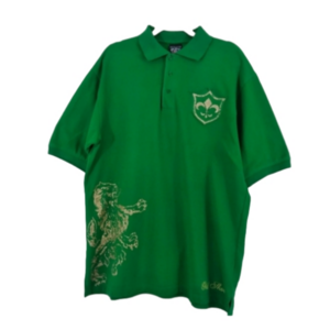Vintage 1996 Urban Retro Old Skool Green Polo Shirt Gold Metallic Lion Top